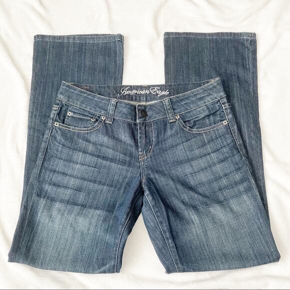 American Eagle outfitters Favorite Boyfriend Jeans dark blue flare size 8 AEO - Picture 6 of 8